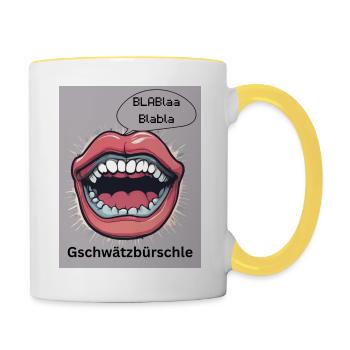 Gschwätzbürschle - Tasse zweifarbig - Weiß/Gelb - Rechts