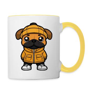 Boxer Dog Cartoon - Contrasting Mug - white/yellow - Right