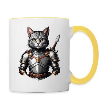 Cat Knight Knight Cat Gift Medieval - Contrasting Mug - white/yellow - Right