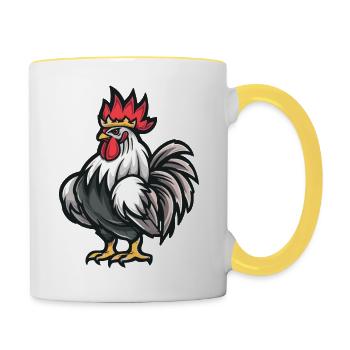 Coq Cartoon Couronne - Mug contrasté - blanc/jaune - Droite