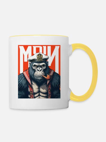 Gorilla Captain – EnrolDesign Marine Style - Contrasting Mug - white/yellow