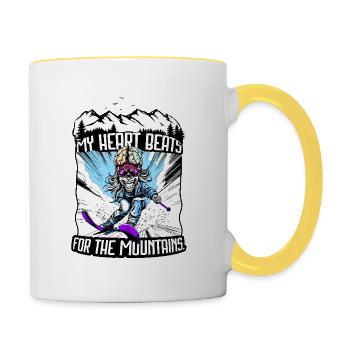 My Heart Beats for the Mountains – EnrolDesign - Tasse zweifarbig - Weiß/Gelb - Rechts
