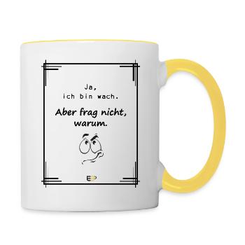 lustiger Spruch mit Cartoon - Tasse zweifarbig - Weiß/Gelb - Rechts