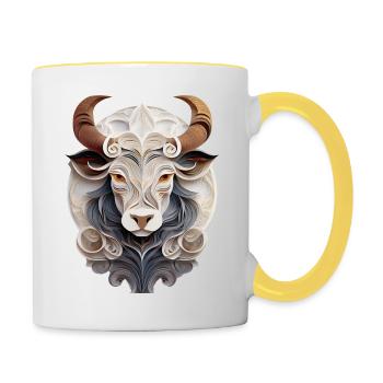 Sternzeichen Stier - Tasse zweifarbig - Weiß/Gelb - Rechts