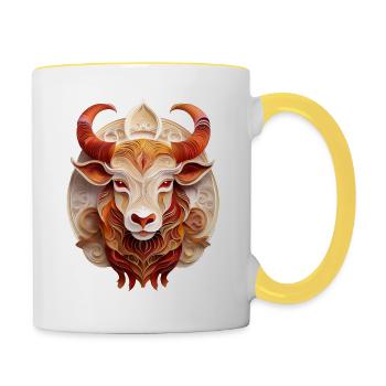 Signe du zodiaque Taureau - Mug contrasté - blanc/jaune - Droite