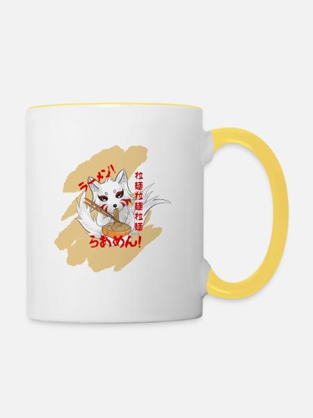 Japanischer Fuchs Ramen Nudeln - Tasse zweifarbig - Weiß/Gelb