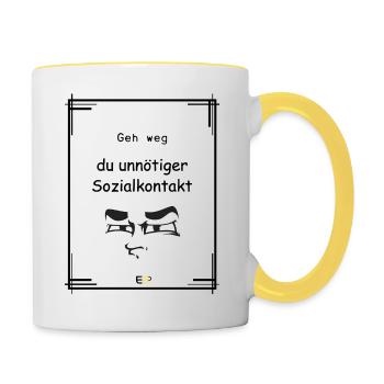 lustiger Spruch mit Cartoon - Tasse zweifarbig - Weiß/Gelb - Rechts