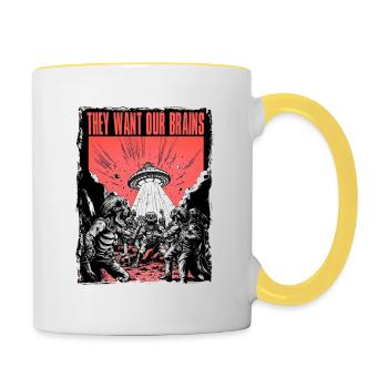 Alien and Zombie Invasion - EnrolDesign - - Tasse zweifarbig - Weiß/Gelb - Rechts