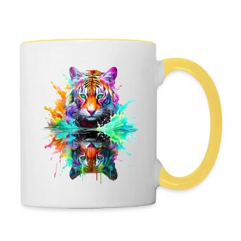 Bemalte Tiger-Reflexion - Tasse zweifarbig - Weiß/Gelb - Rechts