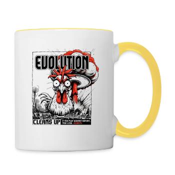 Evolution cleans up – nature strikes back - Contrasting Mug - white/yellow - Right