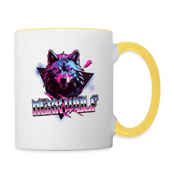 Mexx Wolf Retro Design - Tasse zweifarbig - Weiß/Gelb - Rechts