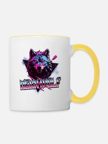 Mexx Wolf Retro Design - Tasse zweifarbig - Weiß/Gelb