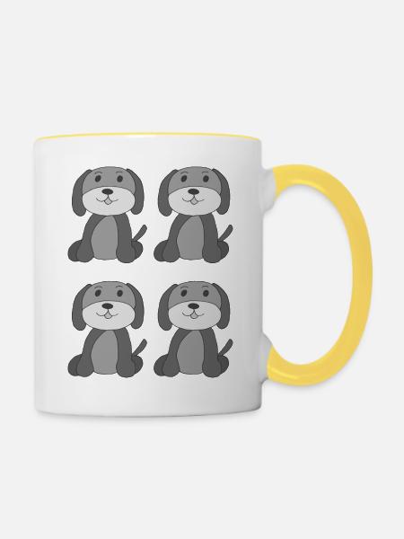 hunde 4fach graustufen - Tasse zweifarbig - Weiß/Gelb