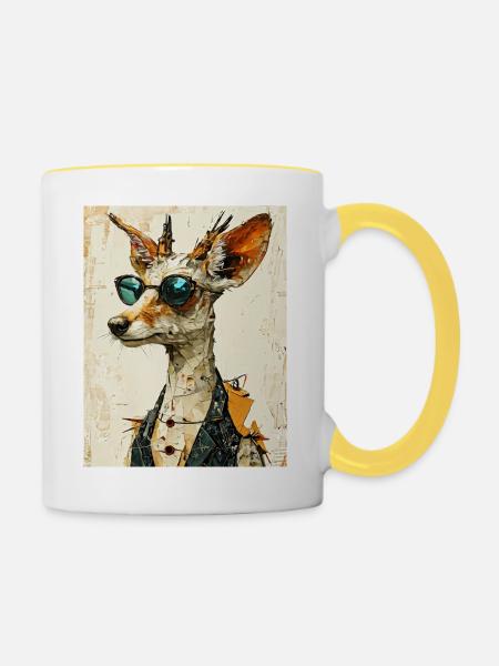 Fuchs im Anzug - Tasse zweifarbig - Weiß/Gelb