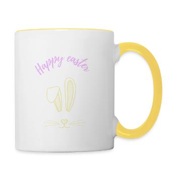 Oreilles de lapin de Pâques disant cadeau - Mug contrasté - blanc/jaune - Droite