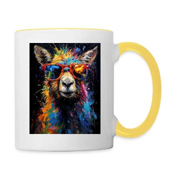 Buntes Tierporträt - Tasse zweifarbig - Weiß/Gelb - Rechts