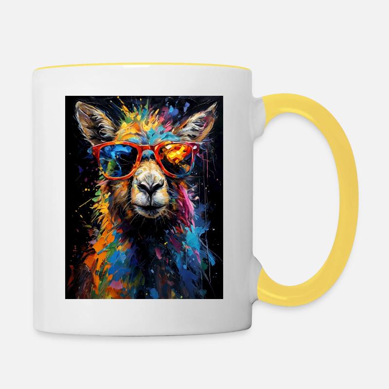 Portrait d’animal coloré - Mug contrasté - blanc/jaune