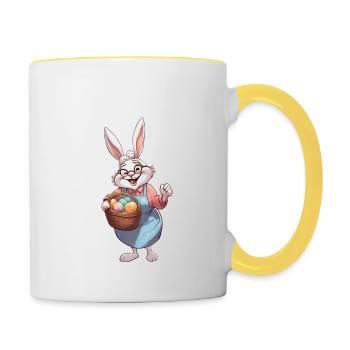 Hase Oma Osterhase Geschenkidee - Tasse zweifarbig - Weiß/Gelb - Rechts