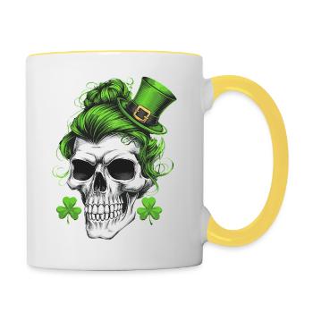 St. Patrick's Day Totenschädel mit grünen Haaren - Tasse zweifarbig - Weiß/Gelb - Rechts