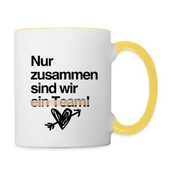 Nur zusammen ein Team - Tasse zweifarbig - Weiß/Gelb - Rechts