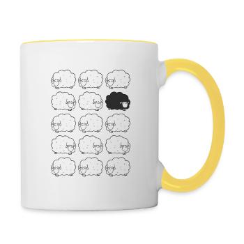 Schwarzes Schaf Design Lustiges Außenseiter Design - Tasse zweifarbig - Weiß/Gelb - Rechts