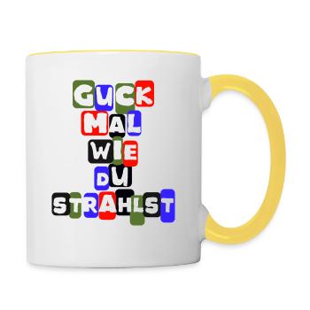 Happy für die Liebe und an die Liebe - Tasse zweifarbig - Weiß/Gelb - Rechts