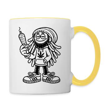 Dreadlock Smoker - Stoned man - High & Happy - Tasse zweifarbig - Weiß/Gelb - Rechts