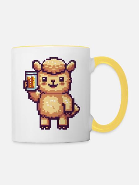Alpaka Llama Pixel Bier - Tasse zweifarbig - Weiß/Gelb