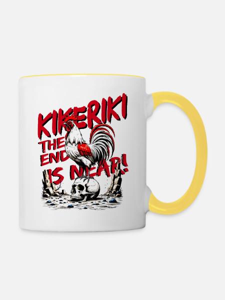 KIKERIKI – The end is near! - Contrasting Mug - white/yellow