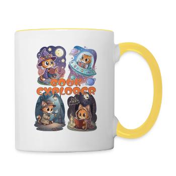 Book Explorer - Aventure de lecture de chat mignon - Mug contrasté - blanc/jaune - Droite