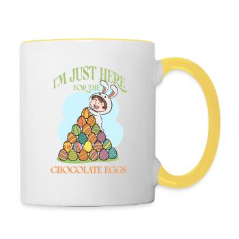 I’m Just Here for the Chocolate Eggs – Funny Easte - Contrasting Mug - white/yellow - Right