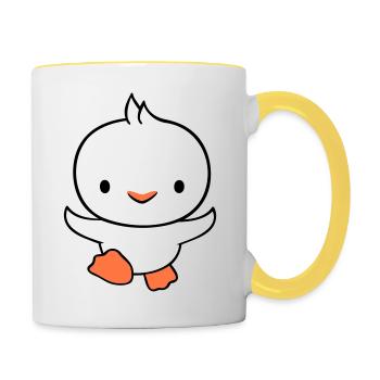 Duck running fast wants to fly cute flutter - Contrasting Mug - white/yellow - Right