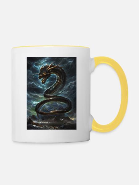 Basilisk Mythologie Mythos Geschenk - Tasse zweifarbig - Weiß/Gelb