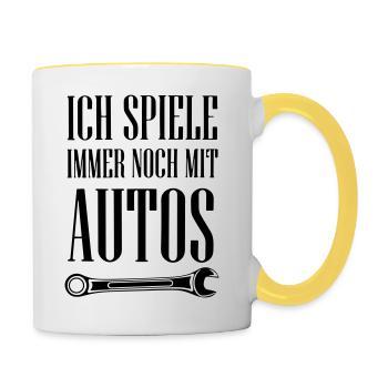 ich spiele immer noch mit autos - Contrasting Mug - white/yellow - Right