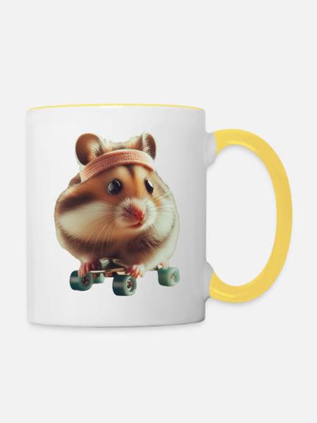 Athlete Skateboarding Hamster - Tasse zweifarbig - Weiß/Gelb