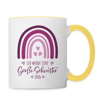 Große Schwester 2026 Regenbogen - Tasse zweifarbig - Weiß/Gelb - Rechts