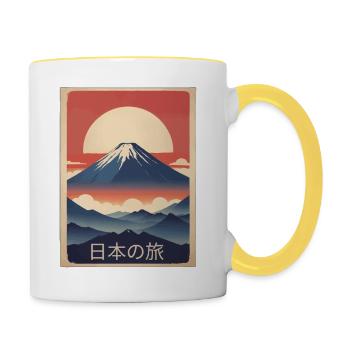 Mountain Poster – Vintage Japan Wall Art Retro - Contrasting Mug - white/yellow - Right