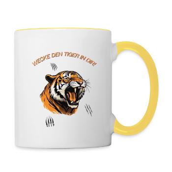 Awaken the tiger in you! - Contrasting Mug - white/yellow - Right