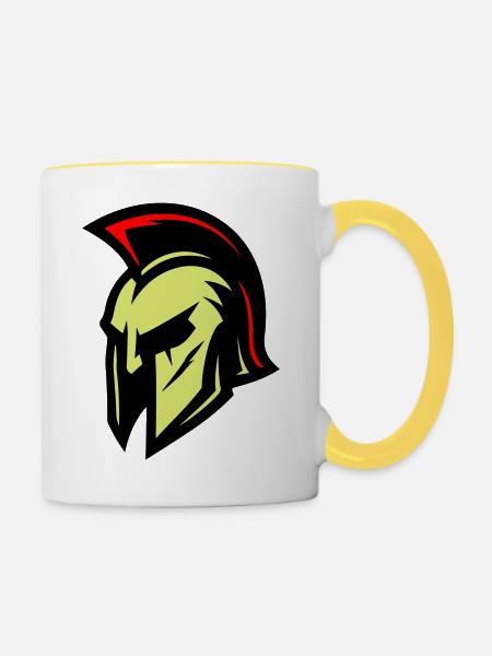 Gladiator Helm Sparta - Tasse zweifarbig - Weiß/Gelb