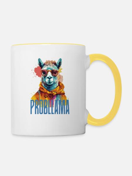No Probllama Lama No Problem - Tasse zweifarbig - Weiß/Gelb