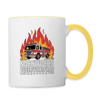 Jeune pompier avec des flammes - Mug contrasté - blanc/jaune - Droite