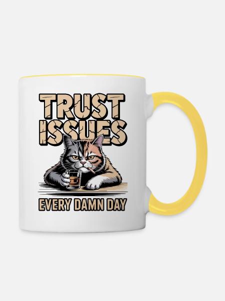 Trust Issues Katze - Tasse zweifarbig - Weiß/Gelb