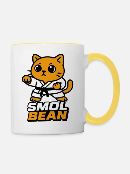 Katzenkämpfer im Dojo - Tasse zweifarbig - Weiß/Gelb