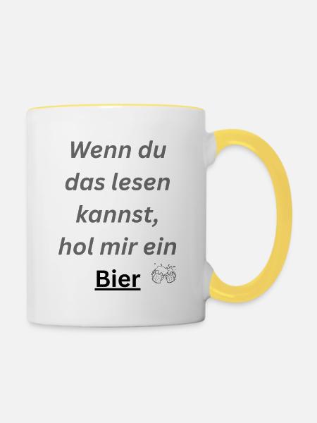 Hol mir Bier - Tasse zweifarbig - Weiß/Gelb