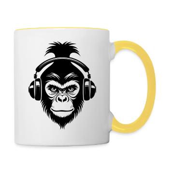 Entspannter Affe Wireless Kopfhörer Café Shirt - Tasse zweifarbig - Weiß/Gelb - Rechts
