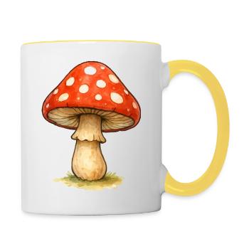 Illustration de champignon rouge - Mug contrasté - blanc/jaune - Droite