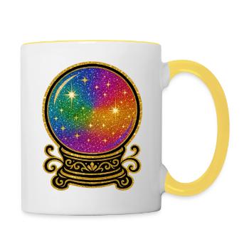Regenbogen Kristallkugel Glamour | Glaskugel - Tasse zweifarbig - Weiß/Gelb - Rechts