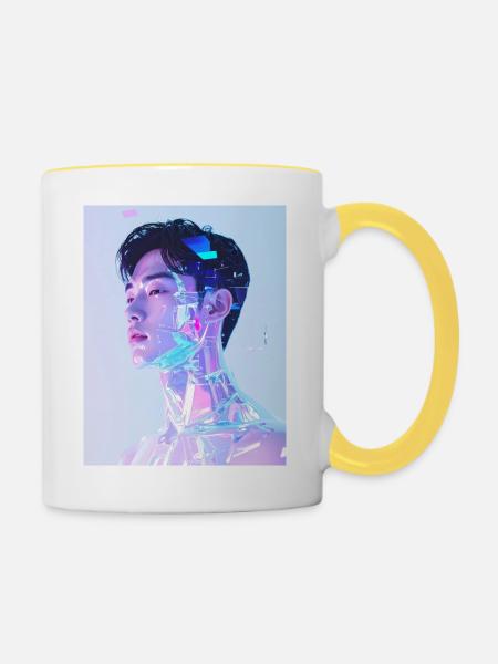 Holographisches Neon-Porträt - Tasse zweifarbig - Weiß/Gelb