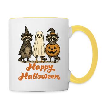 Halloween Ratons laveurs Fantomatique Halloween - Mug contrasté - blanc/jaune - Droite