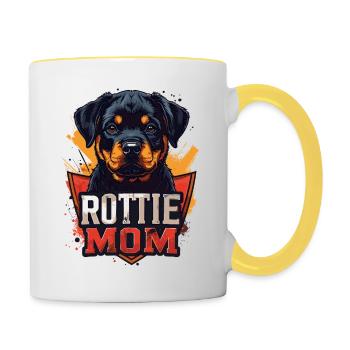 Rottie Mom – Cute Rottweiler Puppy Portrait - Contrasting Mug - white/yellow - Right